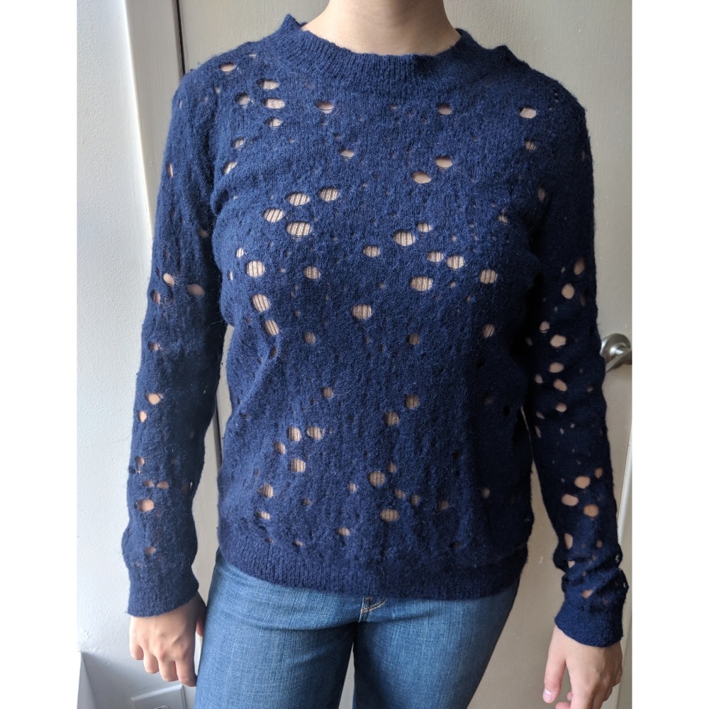 & Other Stories Navy Hole Knit Sweater